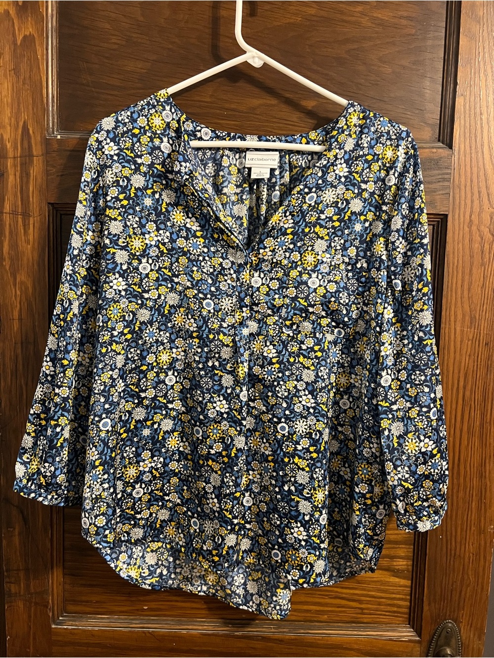 Blue Floral Button-Front Blouse